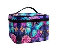 Flashideas Trousse de maquillage pour cosmétiques - Rangement vertical - Grande capacité - Trousse de maquillage de voyage, Papillon Rose 1, one size