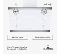 Klarstein FlashLine Hotte aspirante 60 cm A++ 524 m³-h 3 niveaux tactile silencieuse LED évacuation-mode recyclage d'air 100 W