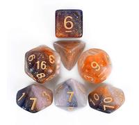 FLASHOWL Ensemble de dés Tricolore Starry Sky, Ensemble de dés du MDN pour Jeux de rôle, Jeu de Table, Ensemble de dés polyédral (7 pièces, café Blanc Orange)