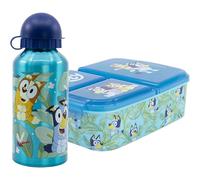 FLASHPRIX Bluey Set de repas pour l'école ou à emporter idéal pour les enfants, bouteille en aluminium de 400 ml et croque-monsieur avec plusieurs compartiments