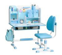 FLASIDU Bureau d'étude pour enfants avec chaise, Réglable en hauteur, 3-18 ans, Bleu, tiroir coulissant, 115*80*50cm