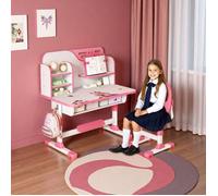 FLASIDU Bureau d'étude pour enfants avec chaises - Portée 300kg - Hauteur réglable - avec tiroir - 3-18 ans - 111*80*54cm - Rose