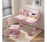 FLASIDU Ensemble Bureau et Chaise pour Enfants en Hauteur Réglable, Table d’Etude avec tiroir, 101*75*48cm, Rose, 3-18 ans