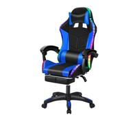 FLASIDU Fauteuil de Bureau - Chaise Gaming - Siège de Bureau Réglable - éclairage LED RGB - Noir+Bleu - 60*60*131cm