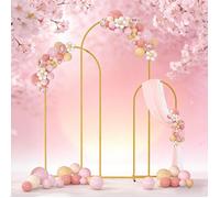 FLASIDU Lot de 3 Arche Mariage en Métal Décoration, Arche de Anniversaires pour la Fête, Arche de jardin 185/156/115CM, Doré