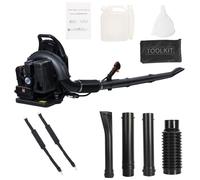 FLASIDU Souffleur de feuilles thermique à dos 63cc, 2 temps, 3hp-2.3KW, 6800r-min, 1.7L, 665cfm, 205MPH, 180*45*45cm