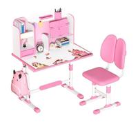 FLASIDU Table bureau pour enfants avec chaise, Réglable en hauteur, 3-18 ans, Rose, tiroir coulissant, 115*80*50cm