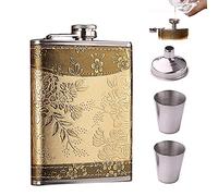 Flask Flask Flasque portable en métal avec verres à vin, entonnoir et boîte cadeau, Hip Flask pour rhum Brandy Vodka Doré