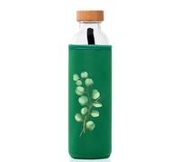 FLASKA | Bouteille d'eau en verre | 500 ml | Sans BPA | Couvercle à vis | Housse en néoprène | Idéal pour le sport, le bureau, le yoga | Structure de l'eau | Evergreen