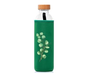 FLASKA | Bouteille d'eau en verre | 500 ml | Sans BPA | Couvercle à vis | Housse en néoprène | Idéal pour le sport, le bureau, le yoga | Structure de l'eau | Evergreen