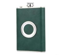 Flasque 240 ml en acier inoxydable avec bouchon basculant sécurisé, manchon en cuir synthétique et tasse intégrée pour utilisation en extérieur pour whisky et liqueur (vert)