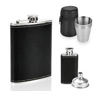 Flasque a Alcool, 2 Pièces Flasque Alcool Acier Inoxydable Avec 4 Tasses Et 1 Entonnoir En Acier Inoxydable, Cuir Flasque a Alcool Portable, Fiole Alcool Pour Voyage, Pêche, Camping Et Escalade