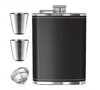 Flasque a Alcool avec 2 Tasses et 1 Entonnoir 8Oz, Cuir Noir 240ml Fiole Alcool Portable Acier Inoxydable Flasque de Whisky pour Voyage en Plein Air