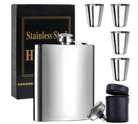 Flasque a Alcool, dellyy Fiole Alcool, Flasque, Flasque de Poche à Alcool, Flasque Whisky, Flasques 8 Oz / 224 Ml, avec Petit Entonnoir, 4 Tasses, pour Voyage,Pêche,Camping Et Escalade