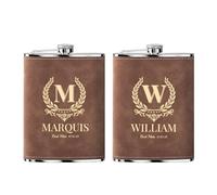 Flasque a Alcool Fiole Personnalisé 2 Pièces Whisky Acier Inoxydable 304 Cadeaux de Mariage Flask Cuir Gravé Marron 8oz