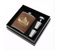 Flasque a Alcool Personnalisé, 227ml Whisky Flasque Cuir Gravé Avec Deux Verres à Shot et un Entonnoir Coffret Cadeau Homme(Marron)