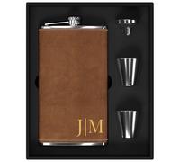 Flasque a Alcool Personnalisé, Flasque Whisky en Inox 304 12oz/355ml Personnalisable avec Initiales, Fiole Alcool Personnalisé pour Cadeau Homme (Marron)