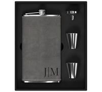 Flasque a Alcool Personnalisé, Flasque Whisky en Inox 304 12oz/355ml Personnalisable avec Initiales, Fiole Alcool Personnalisé pour Cadeau Homme (Gris)