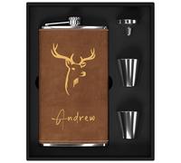 Flasque a Alcool Personnalisé, Flasque Whisky en Inox 304 12oz/355ml Personnalisable avec Motif de Cerf, Fiole Alcool Personnalisé pour Cadeau Homme (Marron)