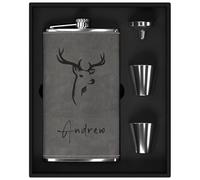 Flasque a Alcool Personnalisé, Flasque Whisky en Inox 304 12oz/355ml Personnalisable avec Motif de Cerf, Fiole Alcool Personnalisé pour Cadeau Homme (Gris)