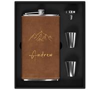Flasque a Alcool Personnalisé, Flasque Whisky en Inox 304 12oz/355ml Personnalisable avec Motif de Montagne, Fiole Alcool Personnalisé pour Cadeau Homme (Marron)
