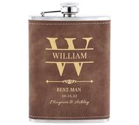 Flasque a Alcool Personnalisé, Flasque Whisky en Inox 304 8oz/227ml Personnalisable pour EVG, Flasque de Mariage Personnalisé pour les Garçons D'Honneur et les Témoins (Marron)