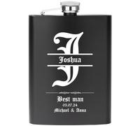 Flasque a Alcool Personnalisée 227ml 304 en Acier Inoxydable, Lot de 1 Flasque Gravée Personnalisée pour Garçons D'Honneuret Témoin D'Honneur, Cadeau de demande en Mariage (Noir)