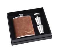 Flasque à Alcool Personnalisée pour Hommes, 8 oz - Flasque en Acier Inoxydable 304 et Cuir PU Gravée (Marron)