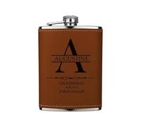 Flasque à Alcool Personnalisée pour Hommes, Cadeaux pour Garçon d'honneur/témoin de Mariage avec Initiales, Flasque à Boire Gravée sur cuir de 8oz (227ml) - Brun