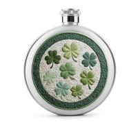 Flasque à vin en acier inoxydable avec motif brodé trèfles et feuilles de trèfle pour liqueur, poche ronde, portable 140 ml