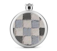 Flasque à vin portable en acier inoxydable avec bords effilochés et motif damier, bleu et gris, 140 ml