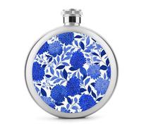 Flasque à vin portable en acier inoxydable avec grappes florales bleues stylisées et branches dispersées pour liqueur, 140 ml