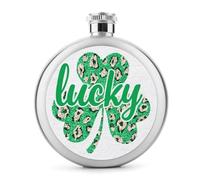 Flasque à vin portable en acier inoxydable avec imprimé léopard vert et trèfle à quatre feuilles pour liqueur, 140 ml