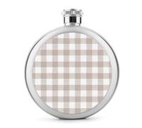 Flasque à vin portable en acier inoxydable avec motif à carreaux marron et blanc pour liqueur, 140 ml