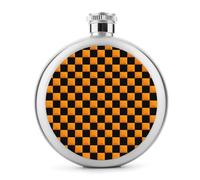 Flasque à vin portable en acier inoxydable avec motif à carreaux noirs et oranges pour liqueur, 140 ml