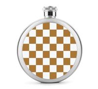 Flasque à vin portable en acier inoxydable avec motif damier marron et blanc pour liqueur, 140 ml