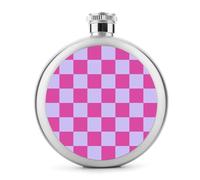 Flasque à vin portable en acier inoxydable avec motif échiquier rose foncé et gris pour liqueur, poche ronde, 140 ml