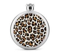 Flasque à vin portable en acier inoxydable avec motif imprimé léopard pour liqueur, poche ronde portable pour boisson 140 ml