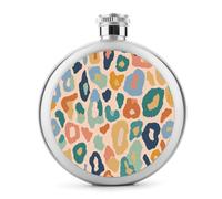 Flasque à vin portable en acier inoxydable avec motif léopard abstrait bleu, orange, vert, pour liqueur, poche ronde, 150 ml