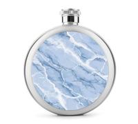 Flasque à vin portable en acier inoxydable avec motif marbré bleu, blanc et gris veiné, pour liqueur, poche ronde, 150 ml