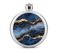 Flasque à vin portable en acier inoxydable avec motif marbre bleu et doré pour liqueur, 140 ml