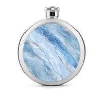 Flasque à vin portable en acier inoxydable avec motif marbré bleu, gris veiné, pour liqueur, poche ronde, 150 ml