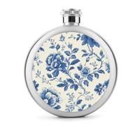 Flasque à vin portable en acier inoxydable avec motifs floraux bleus et blancs pour liqueur, 140 ml
