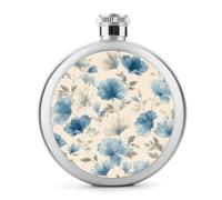 Flasque à vin portable en acier inoxydable avec motifs floraux bleus et gris pour liqueur, 140 ml