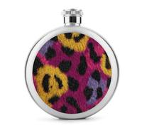 Flasque à vin portable en acier inoxydable avec texture léopard noir, rouge, jaune pour liqueur, poche ronde, 150 ml