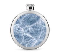 Flasque à vin portable en acier inoxydable avec texture marbre bleu clair pour liqueur, poche ronde, 140 ml
