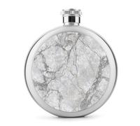 Flasque à vin portable en acier inoxydable avec texture marbre gris pour liqueur, poche ronde, 140 ml