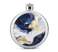 Flasque à vin portable en acier inoxydable bleu marine, blanc et or marbré pour liqueur, poche ronde, 150 ml