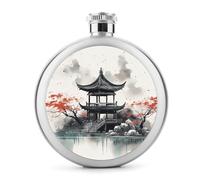 Flasque à whisky de 150 ml en acier inoxydable avec impression peinture à l'encre chinoise - Bouteille anti-fuite pour liqueur, cantine, liqueur, cadeau de voyage, mariage, enterrement de vie de jeune