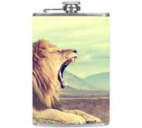 Flasque à whisky de poche en cuir avec entonnoir à main pour camping, pêche, barbecue, fête, bar, buveurs, bouteille de vin, lion sauvage africain vintage